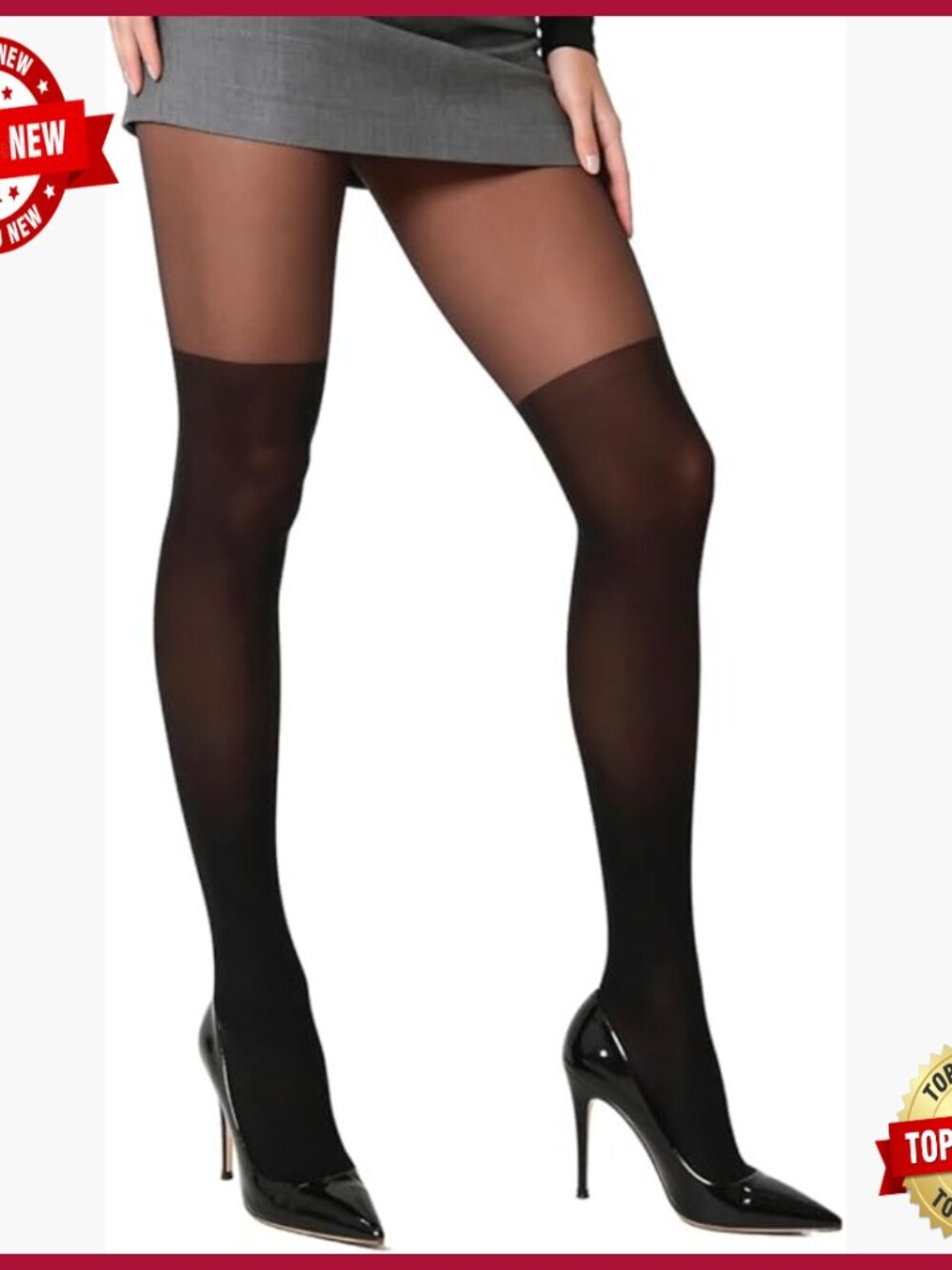 Mock Thigh High Garter Pantyhose Over Knee Tights Faux Suspenders